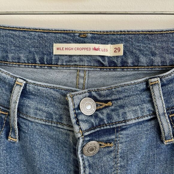 Levis Mile High Cropped Wide Leg Jeans Women 29 Button Fly Vtg Style Festival - Picture 4 of 14